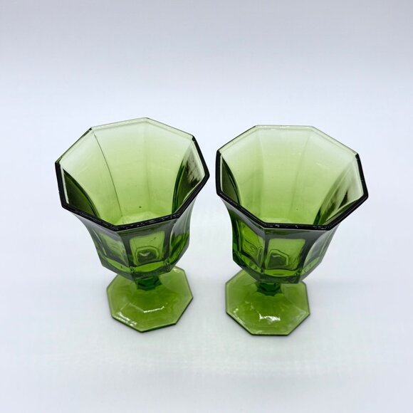 Set of 2 Vintage Avacado Independence Glass Co. MCM Wine Glasses 5.75" tall - Picture 4 of 4